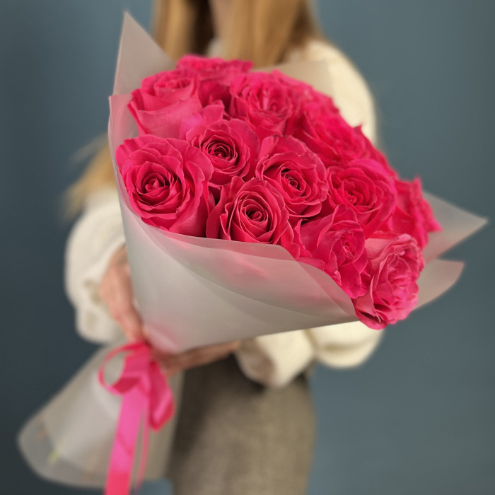 15 малиновых роз Пинк Флойд 60 см