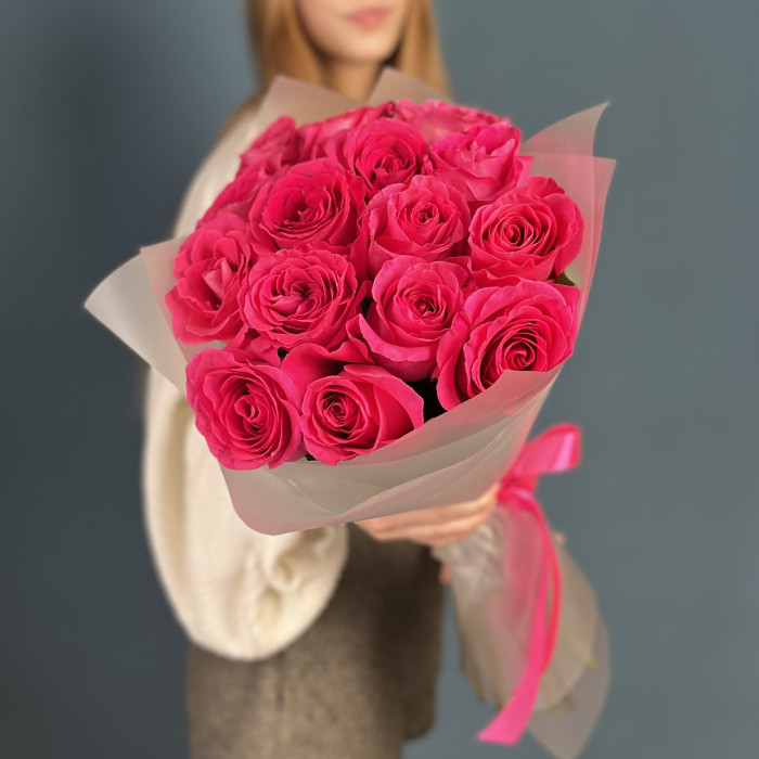 15 малиновых роз Пинк Флойд 60 см