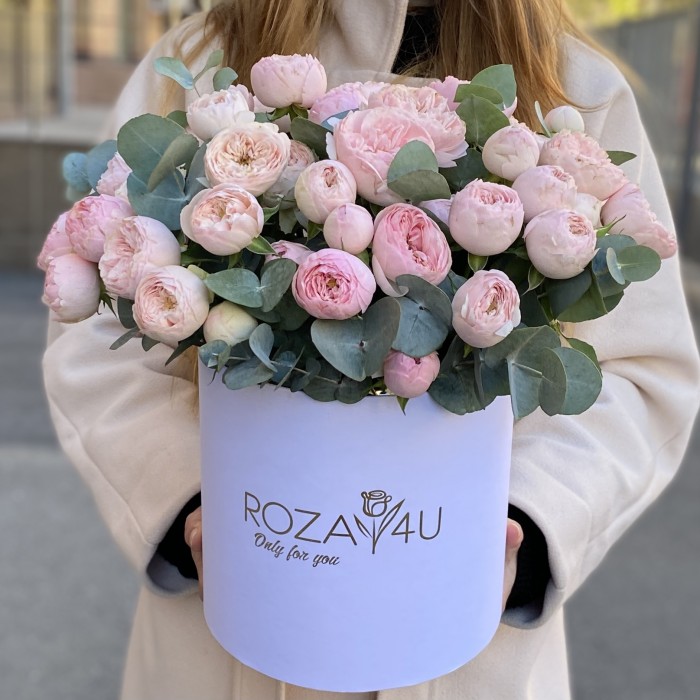 15 пионовидных кустовых роз Мансфилд Парк в коробке