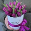 15 фиолетовых тюльпанов в коробке