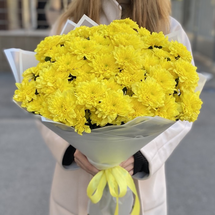 15 желтых кустовых хризантем Балтика