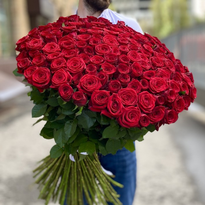 151 красная роза Ред Наоми 90 см