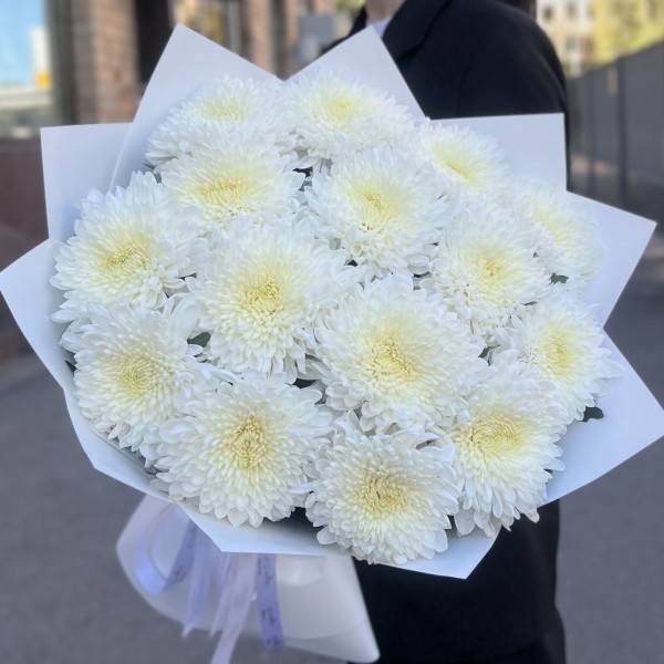 15 белых хризантем Магнум