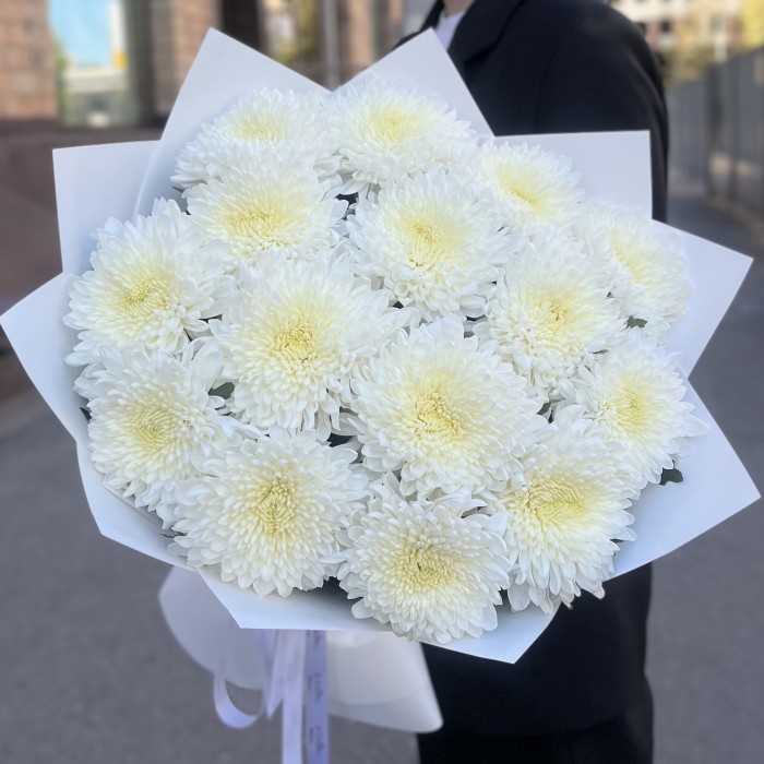15 белых хризантем Магнум