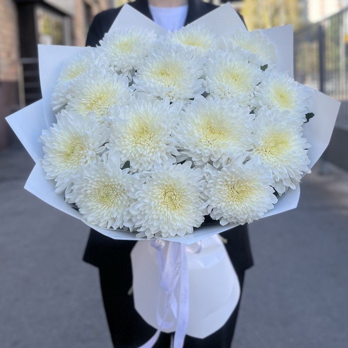 15 белых хризантем Магнум