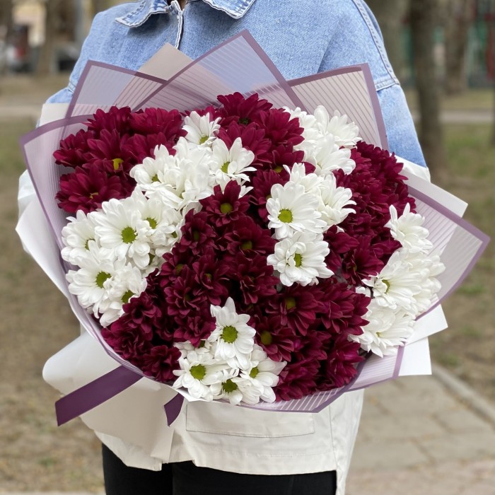 15 белых и фиолетовых кустовых хризантем