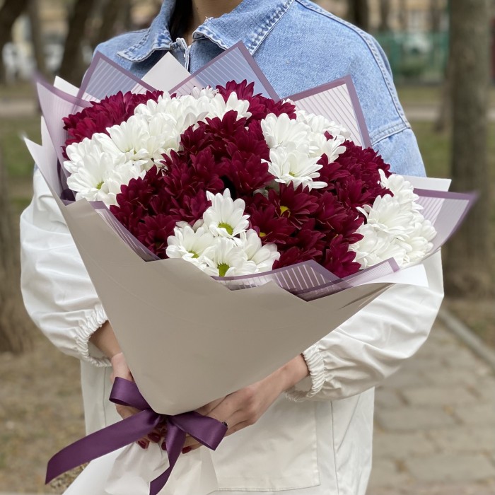 15 белых и фиолетовых кустовых хризантем