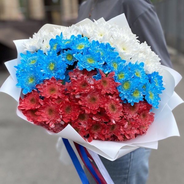 25 хризантем в букете Моя Россия