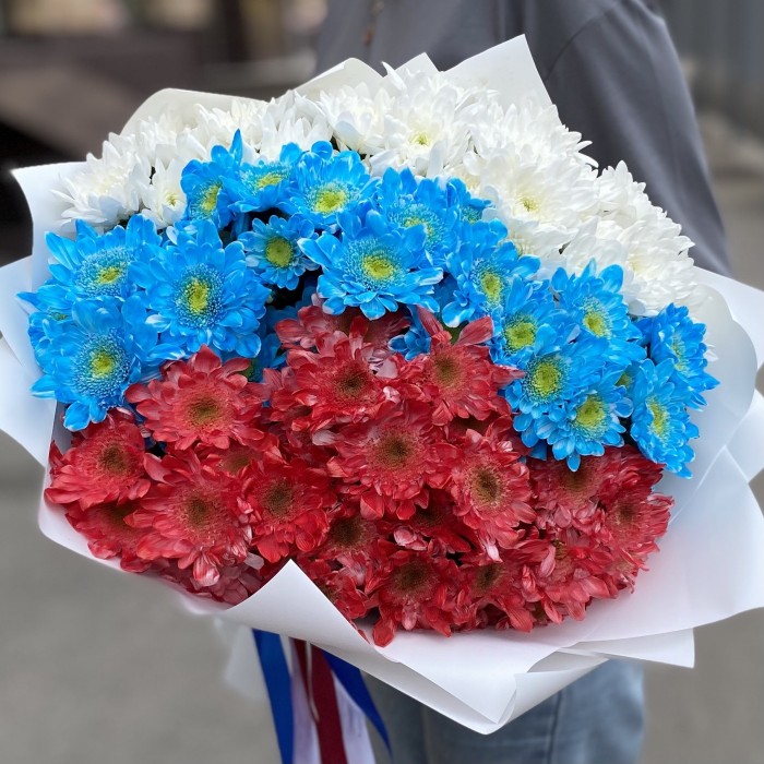 25 хризантем в букете Моя Россия