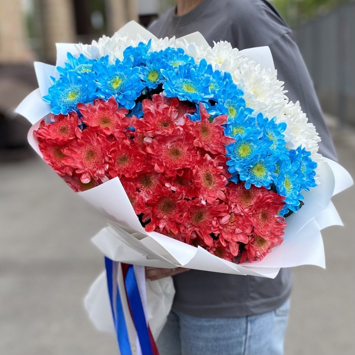 25 хризантем в букете Моя Россия