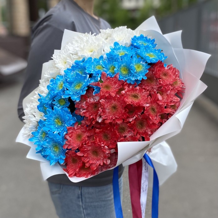 25 хризантем в букете Моя Россия