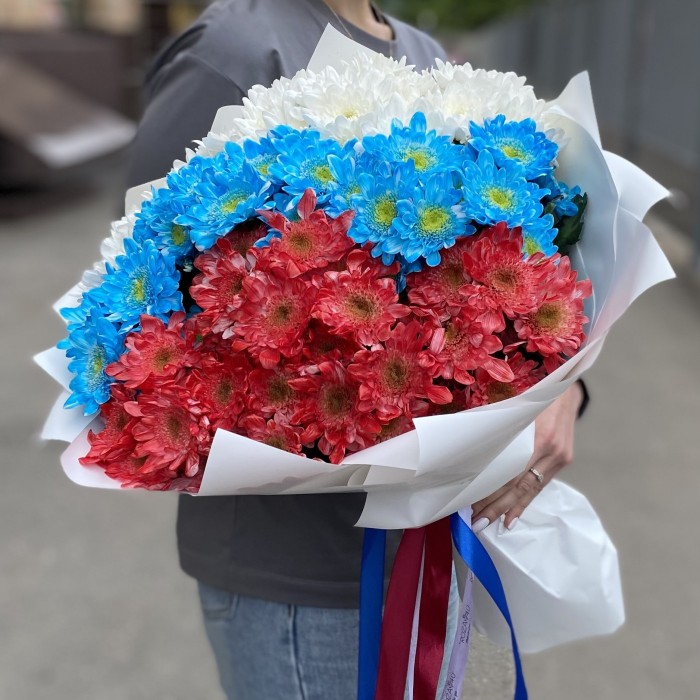 25 хризантем в букете Моя Россия