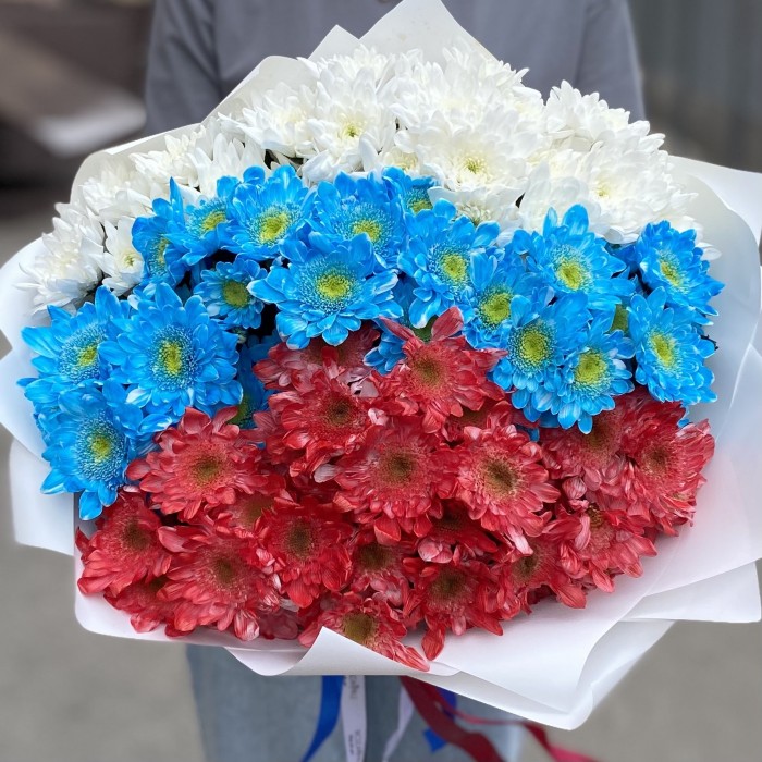 25 хризантем в букете Моя Россия