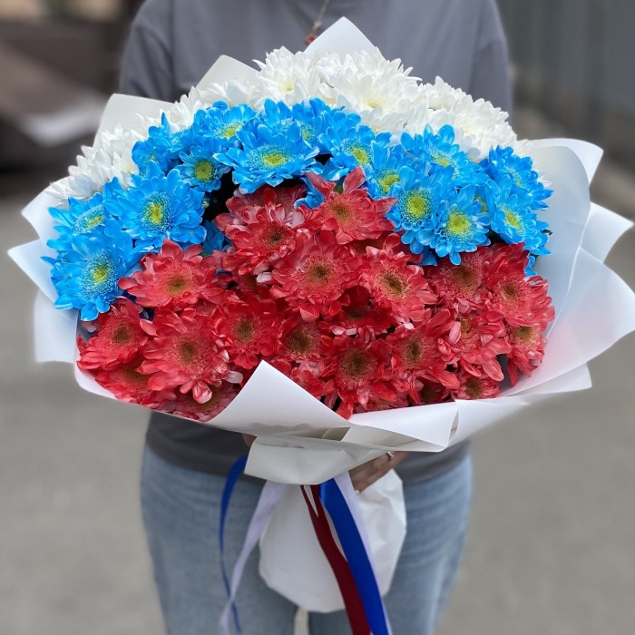 25 хризантем в букете Моя Россия