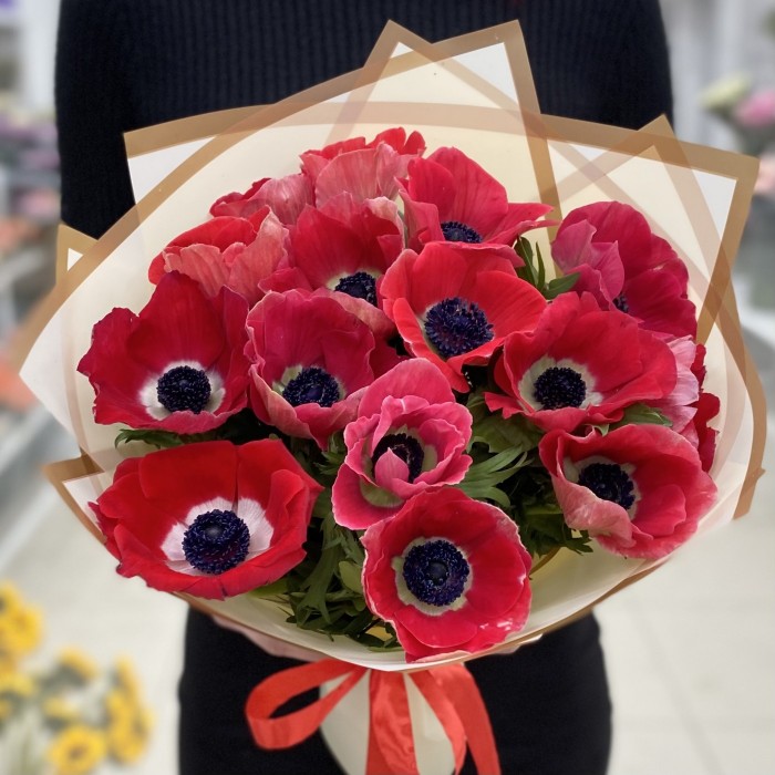 15 красных анемонов