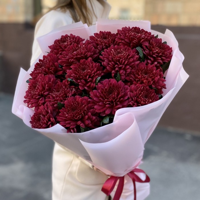 15 красных хризантем Ламира