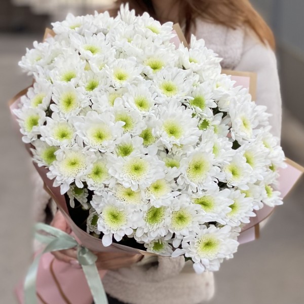 15 белых кустовых хризантем Коммандер