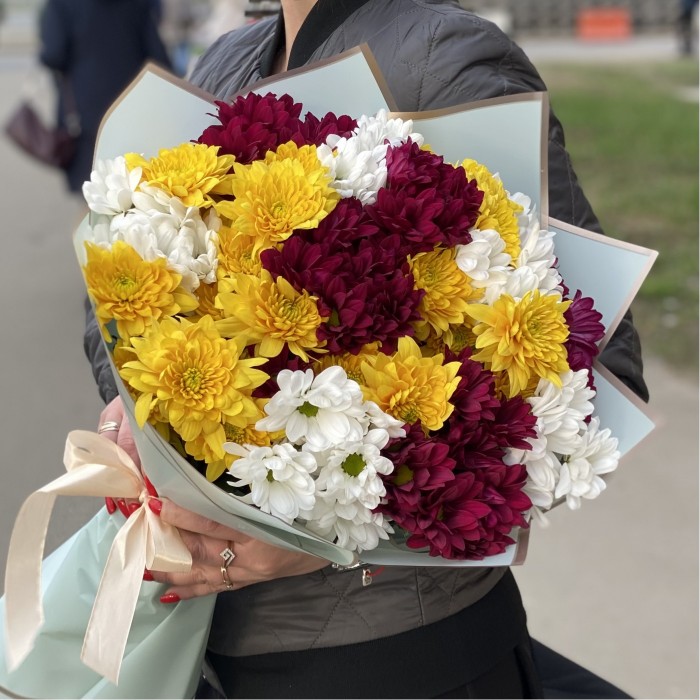 15 кустовых хризантем яркий микс