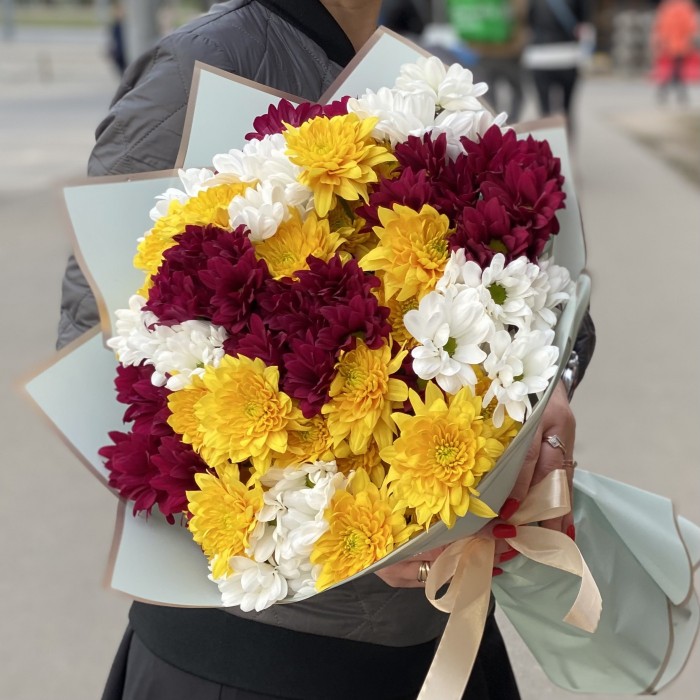 15 кустовых хризантем яркий микс