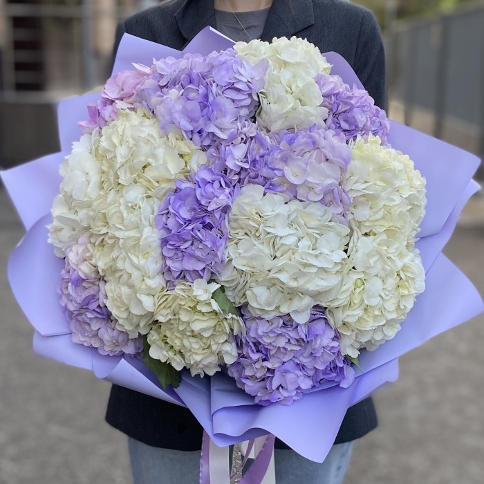 15 лавандовых и белых гортензий