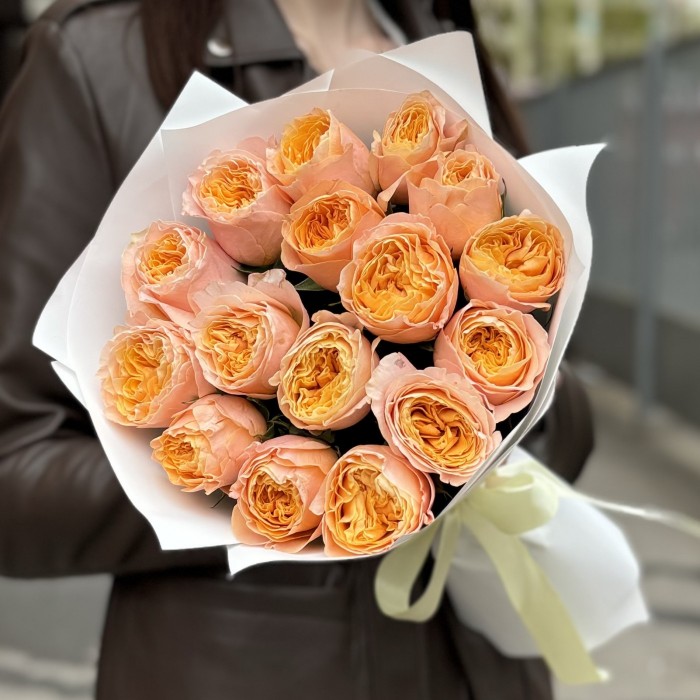 15 оранжевых пионовидных роз Имэджин