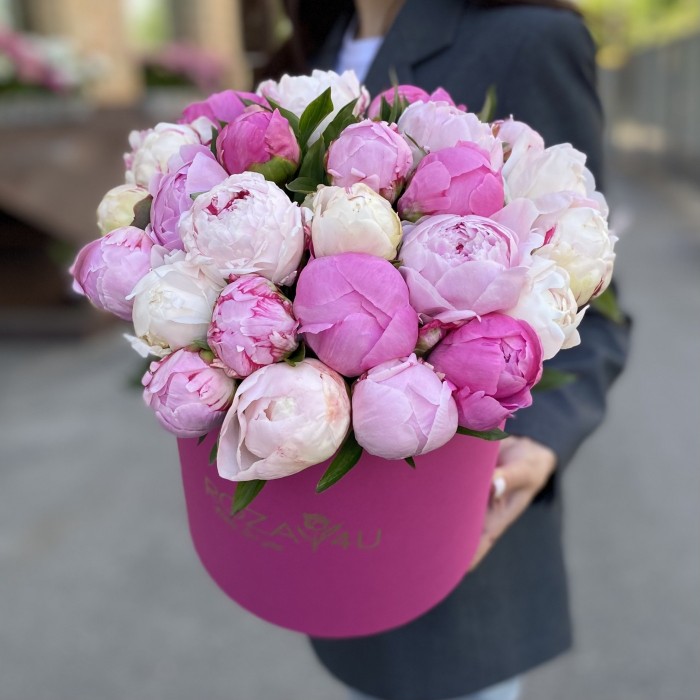 25 пионов Микс в коробке