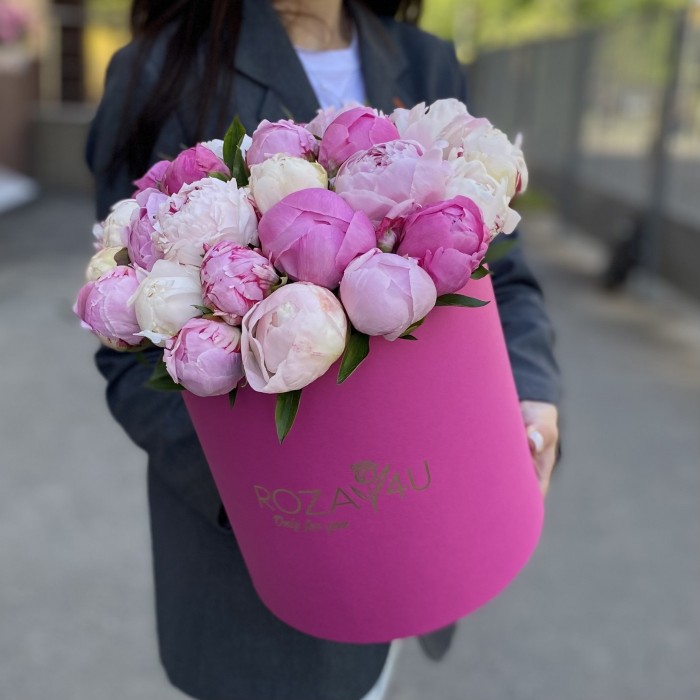 25 пионов Микс в коробке