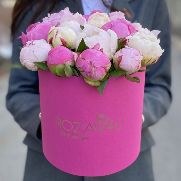 15 пионов Микс в коробке