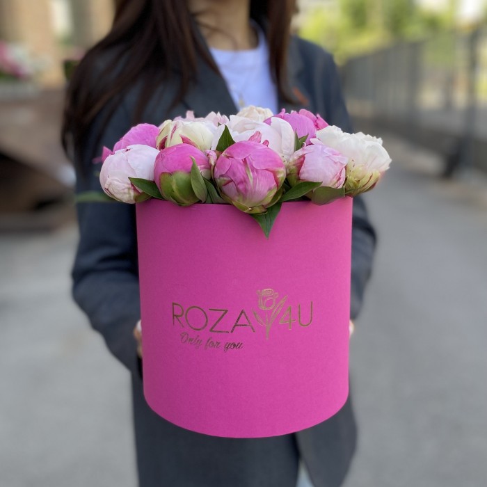 15 пионов Микс в коробке