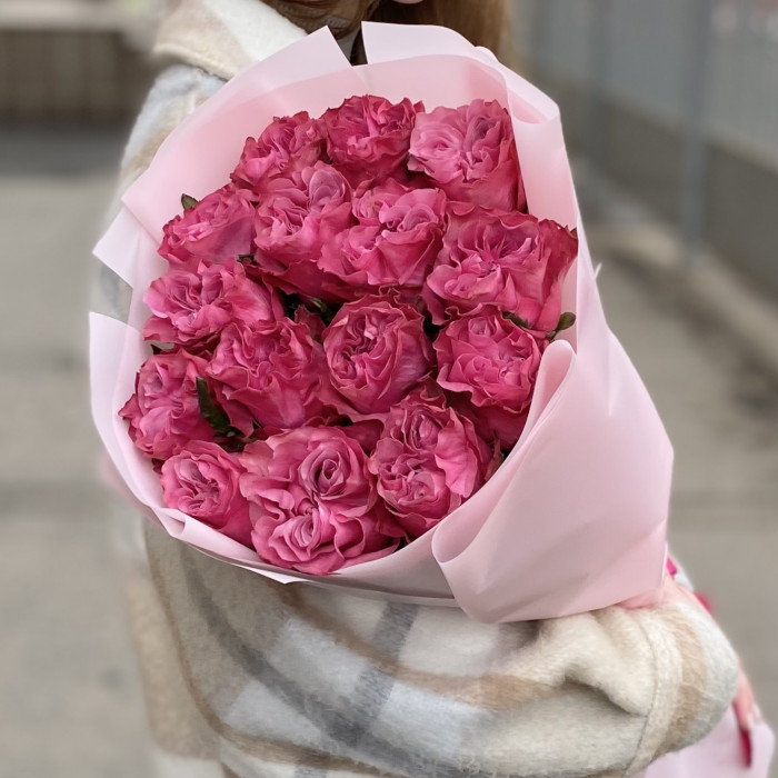 15 пионовидных роз Кантри блюз 50 см