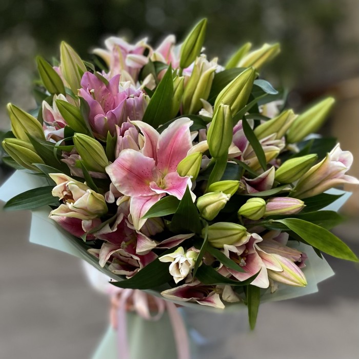 15 розовых лилий