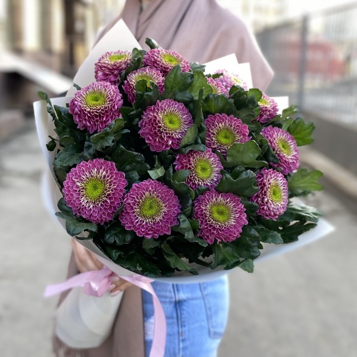 15 темно-розовых хризантем Сувенир