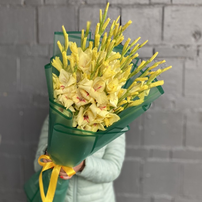 15 желтых гладиолусов