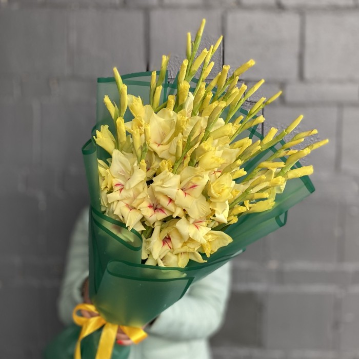 15 желтых гладиолусов