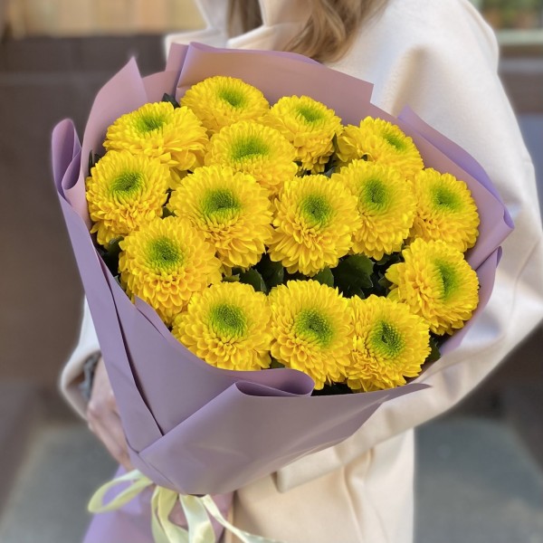 15 жёлтых хризантем Помпон