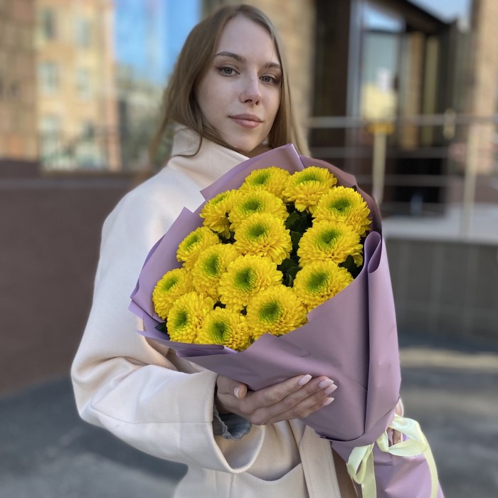 15 жёлтых хризантем Помпон