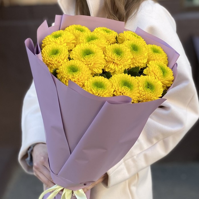 15 жёлтых хризантем Помпон