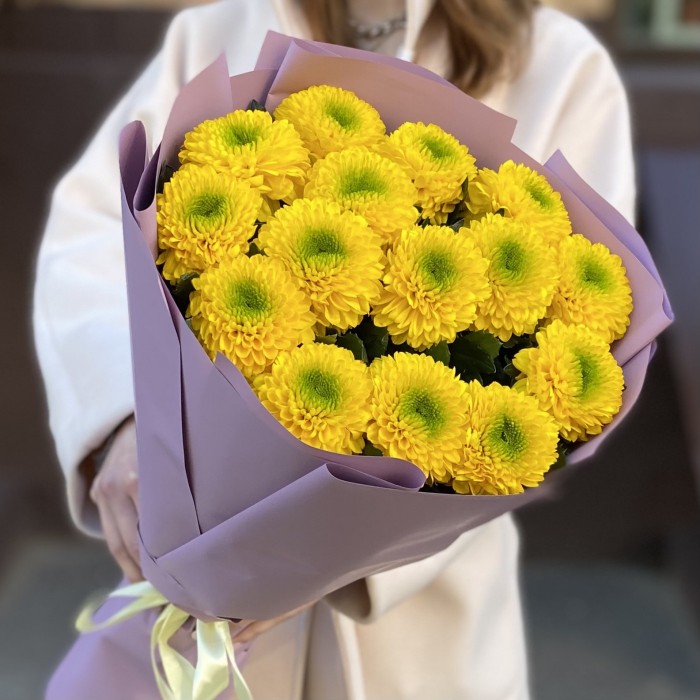 15 жёлтых хризантем Помпон