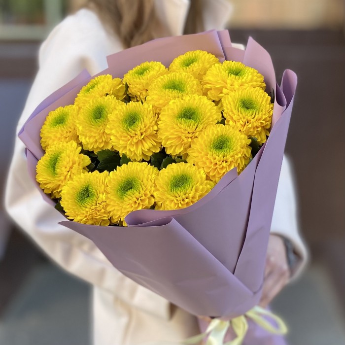 15 жёлтых хризантем Помпон