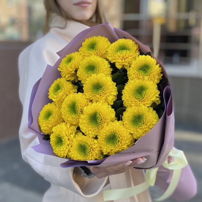 15 жёлтых хризантем Помпон