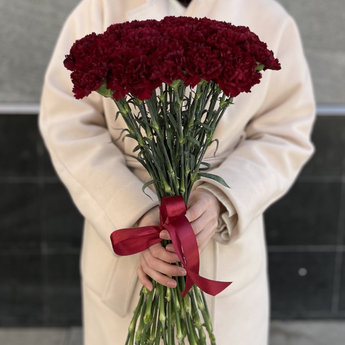 40 бордовых гвоздик