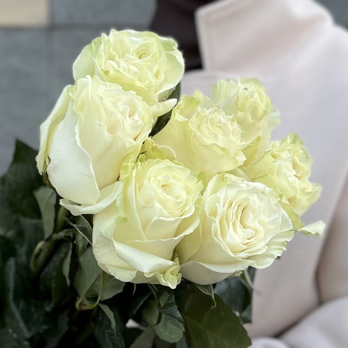 7 белых роз Мондиаль 70 см