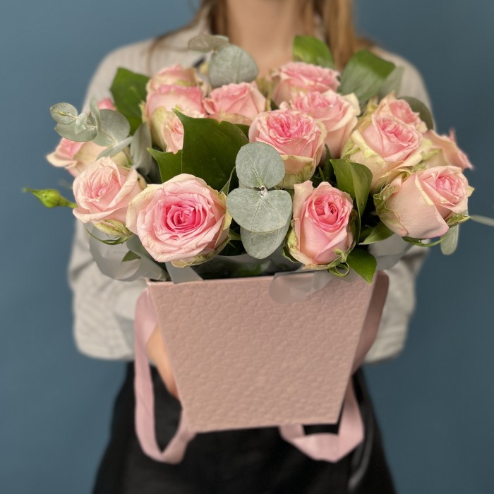 21 нежно-розовая роза Судоку в коробке