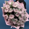 25 сиреневых хризантем с эвкалиптом