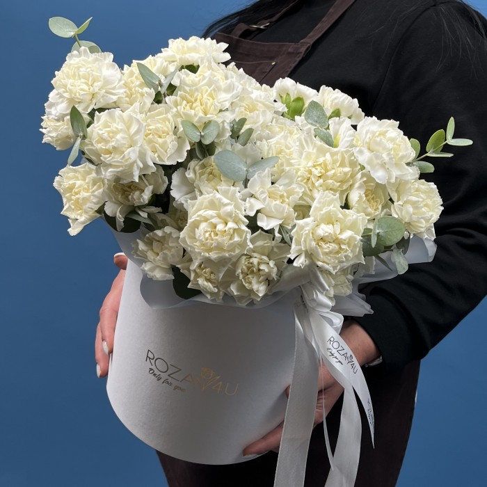 51 белая гвоздика в коробке