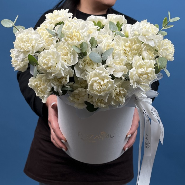 51 белая гвоздика в коробке