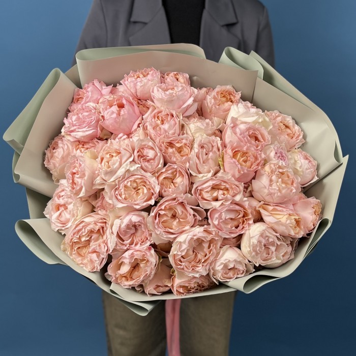 15 кустовых пионовидных роз Джульетта Хани 60 см