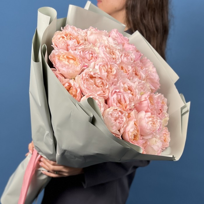 15 кустовых пионовидных роз Джульетта Хани 60 см