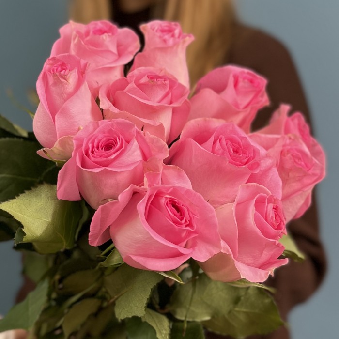 11 розовых роз Ревиваль 60 см