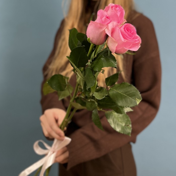 3 розовые розы Ревиваль 60 см